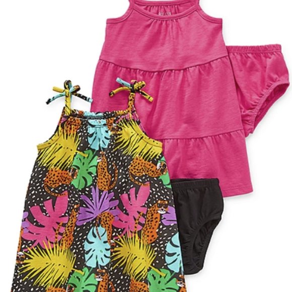 OKIE DOKIE 2 BABY GIRL SLEEVELESS A LINE DRESSES AND PANTIES SIZE 6M  #K88 - Picture 1 of 2